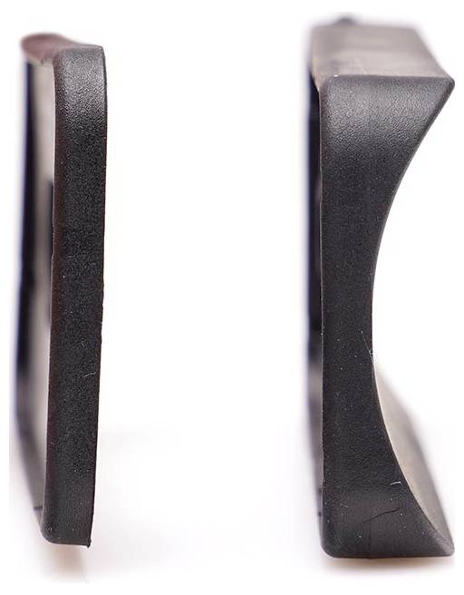 Two tyre treads compared: on the left, worn rubber, on the right, a thicker, less worn tread.