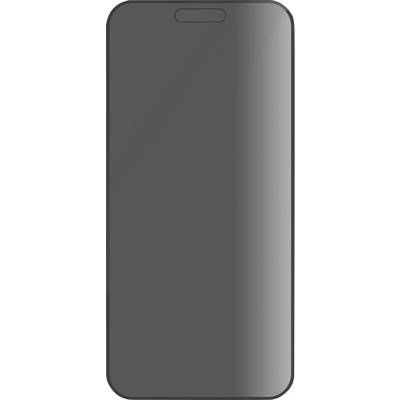 A mobile phone with a switched-off screen, viewed from the front.