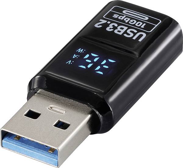 Renkforce USB Adapter [1x USB-A plug - 1x USB-A socket] USB 3.2 Type A Charging Adapter, PD36W, 10 Gpbs  LED charging display (voltage/amperage/power)