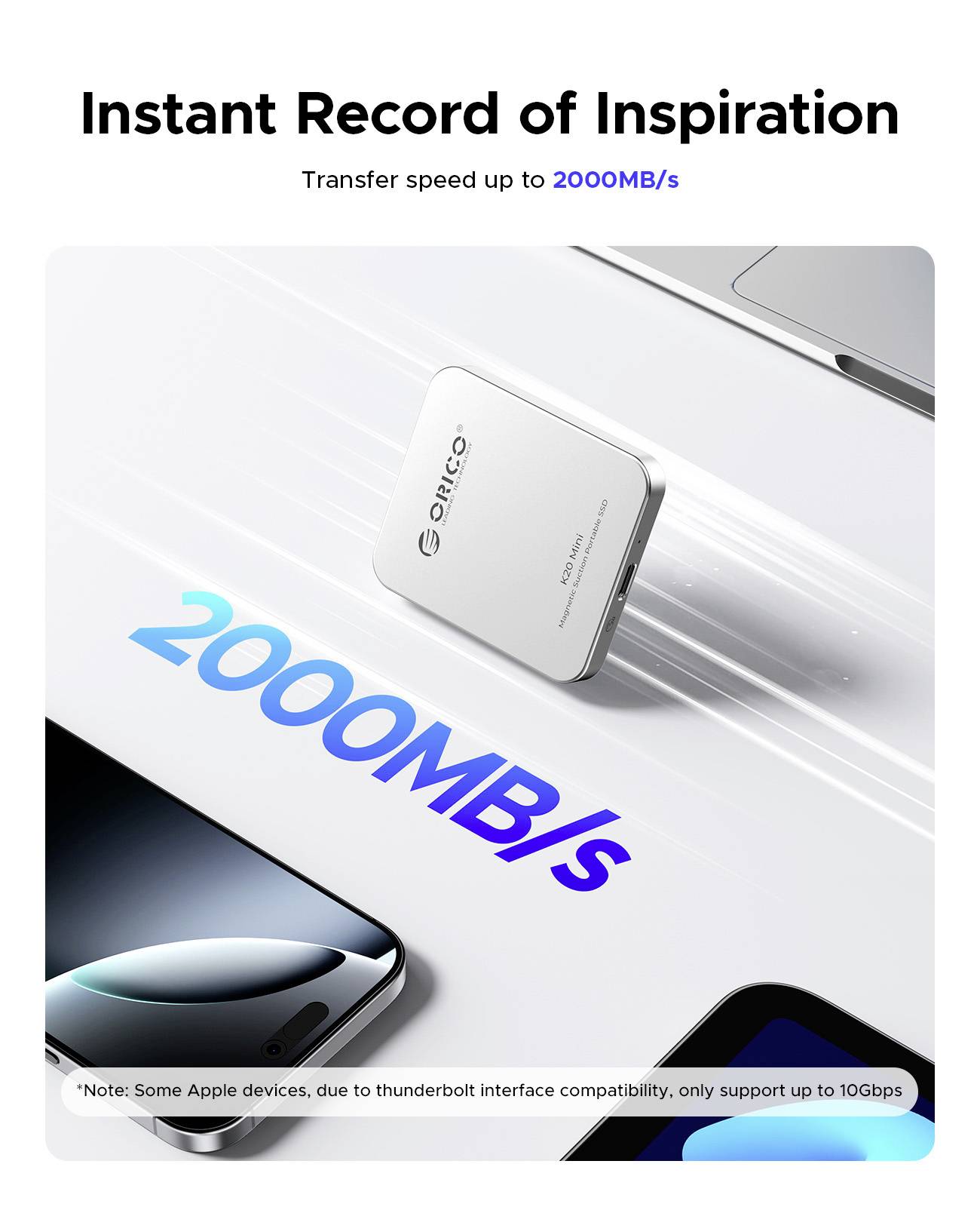 ORICO K20 mini M.2 SSD enclosure USB C® (USB 3.2 2x 2nd gen) 20 GBit/s M.2 PCIe 2230 K20Mini-5