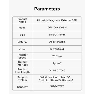 ORICO K20 mini M.2 SSD enclosure USB C® (USB 3.2 2x 2nd gen) 20 GBit/s M.2 PCIe 2230 K20Mini-14