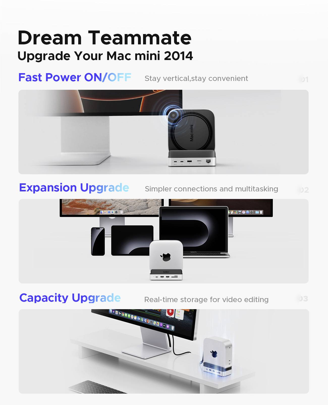 ORICO USB-C® docking station VS10 Mini Dock Desktop Stand Inbuilt holder, Built-in card reader, M.2 SSD slot-10
