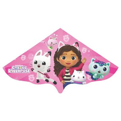 A girl with cat ears and her animal friends are shown on a pink background, accompanied by the 'Gabby's Dollhouse' logo.