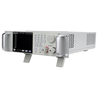A 'VSP-120' DC power supply device with a digital display, control buttons, and two sturdy handles, used for precise voltage regulation.