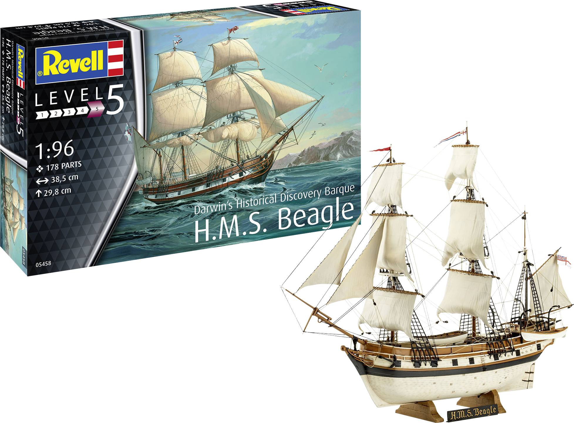 Revell 05458 Darwins Historical Discovery Barque H.M.S. Beagle Watercraft assembly kit 1:96