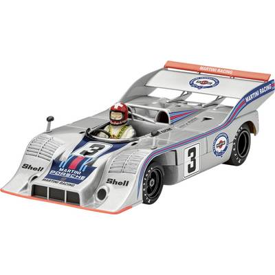 A 1:43 scale model car of a historic racing car, numbered 3, with Martini Racing decals on a silver background.
