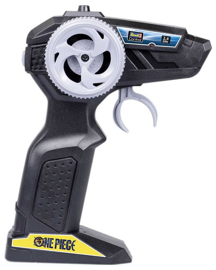 Remote control for a toy car with 'One Piece' branding and control buttons.