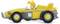 A yellow and grey toy car figure with characteristic details reminiscent of a comic book character stands in the foreground.