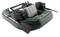 A green inflatable dinghy with paddles and two black bags on the side. The name 'Big Catch Pro' is printed on it.