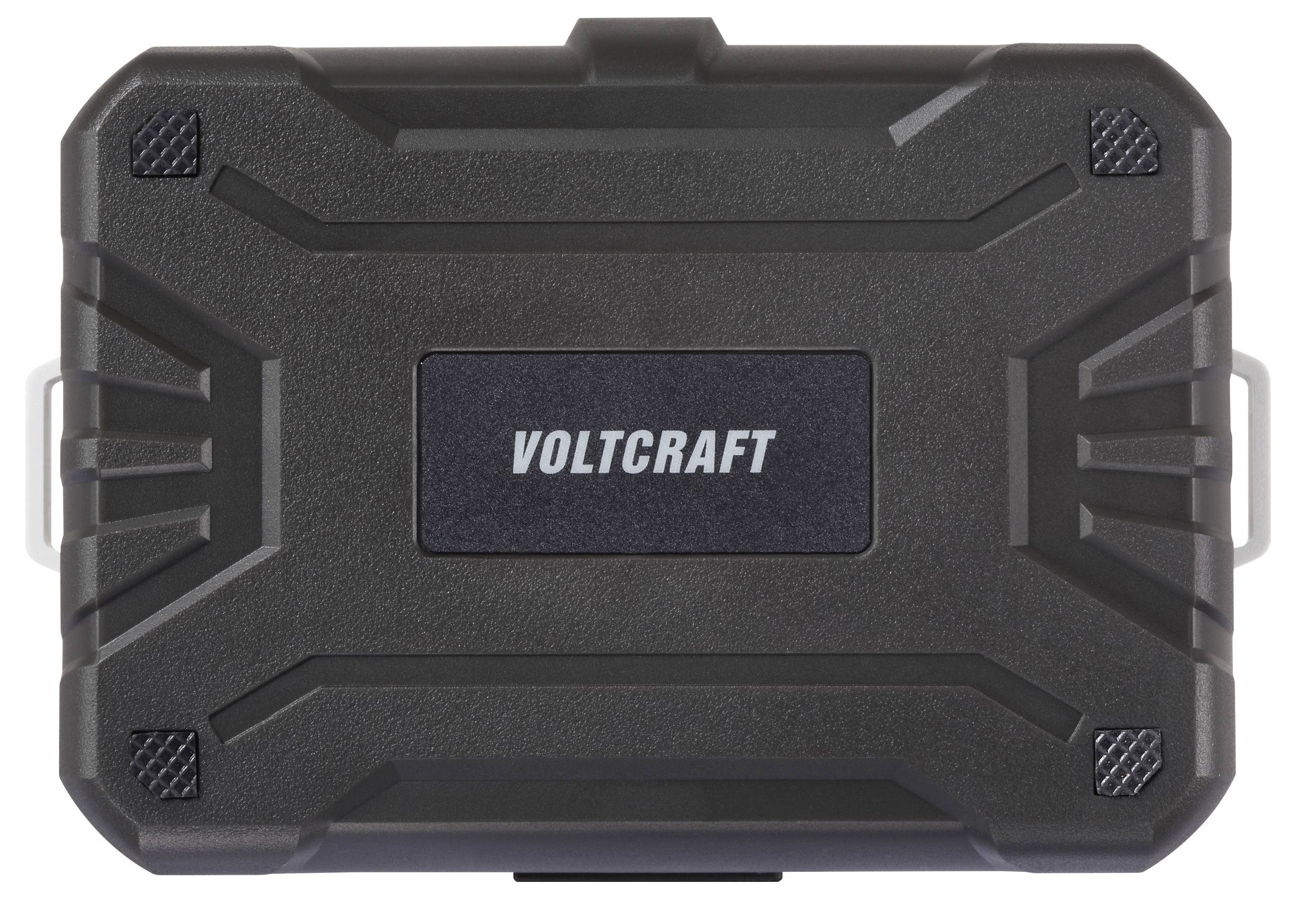 A black, rugged protective case with the logo 'Voltcraft' on the front, suggesting durability and professional use.