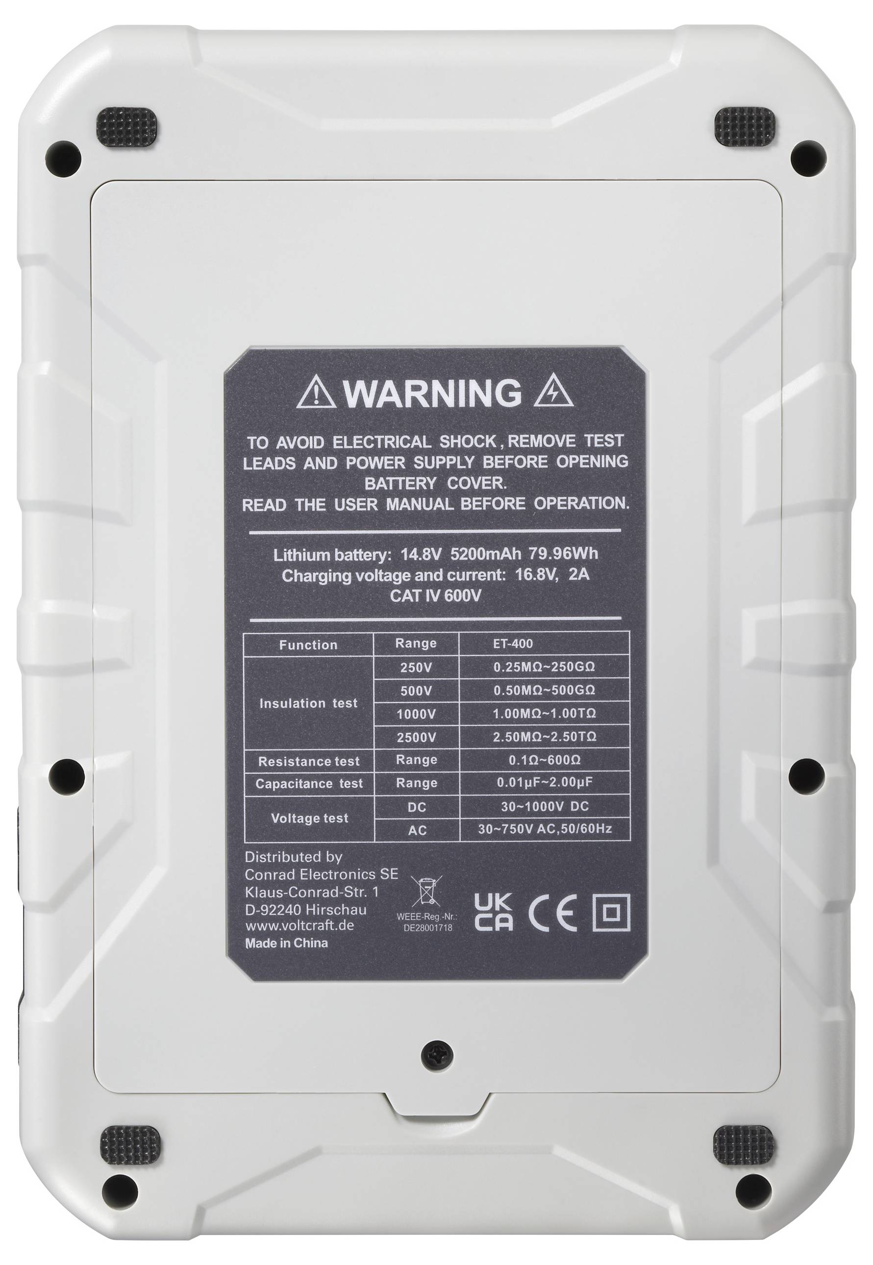 VOLTCRAFT ET-400 Insulation tester 250 V, 500 V, 1000 V, 2500 V 2.5 TΩ-3
