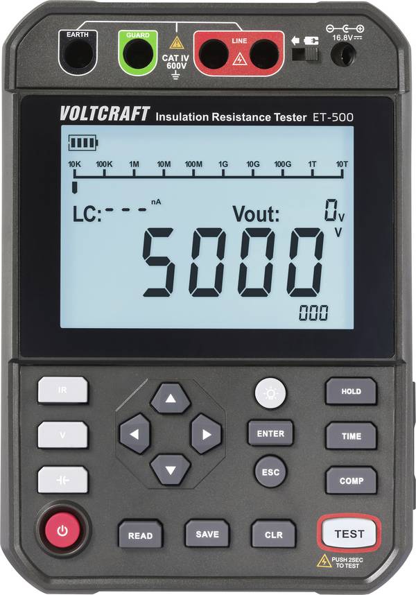 VOLTCRAFT ET-500 Insulation tester  250 V, 500 V, 1000 V, 2500 V, 5000 V 5.0 TΩ