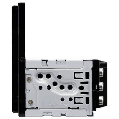 Metal mounting bracket with black and silver components, multiple drill holes, and attached screws. Suitable for electronic devices.