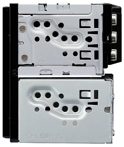 Electrical plug module with multiple silver and black connection points and mounting holes, marked '4-LOW-R' at the bottom.