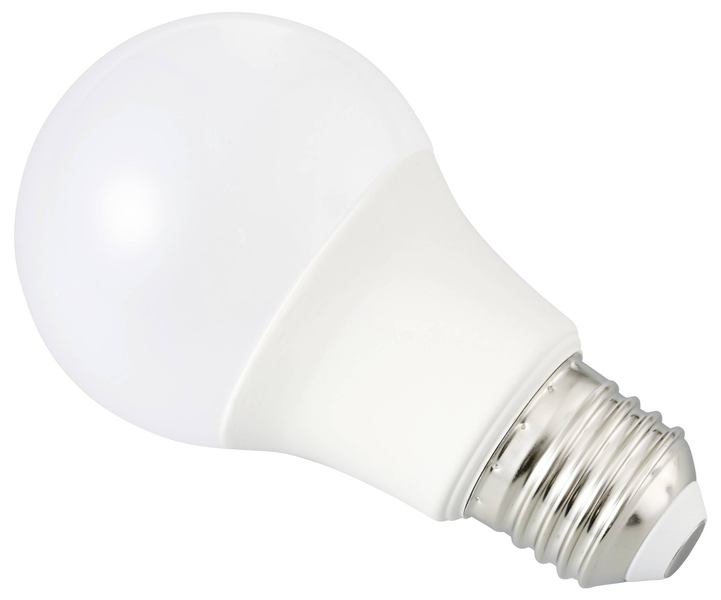 A white LED light bulb with a metallic screw base, set against a white background.