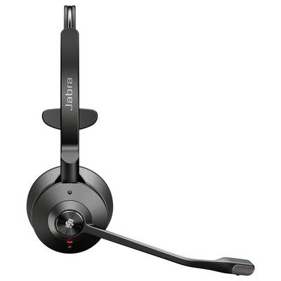 A black Jabra headset with microphone, pictured from the side.