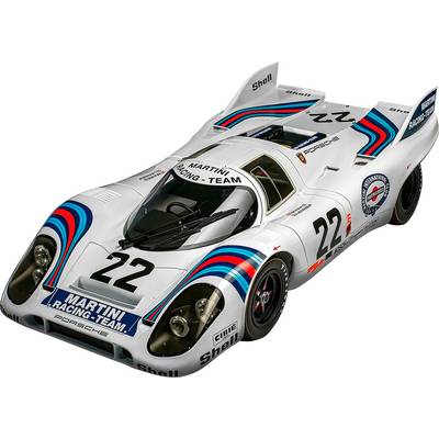 A white racing car with blue and red stripes, 'Martini Racing Team' lettering and the number 22 in black color on the hood.
