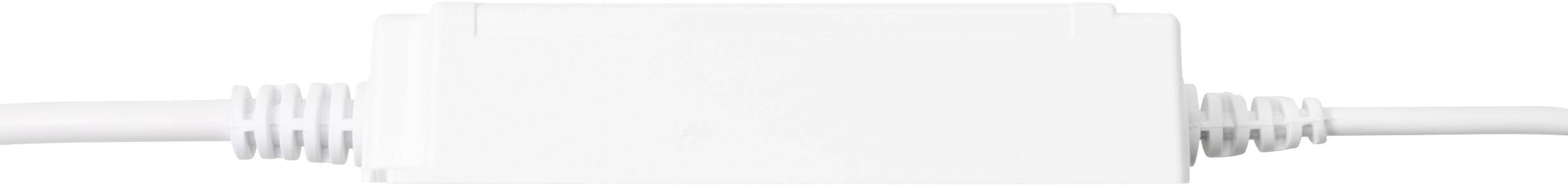 A white inline power switch with cables extending from both ends, commonly used for electrical appliances.