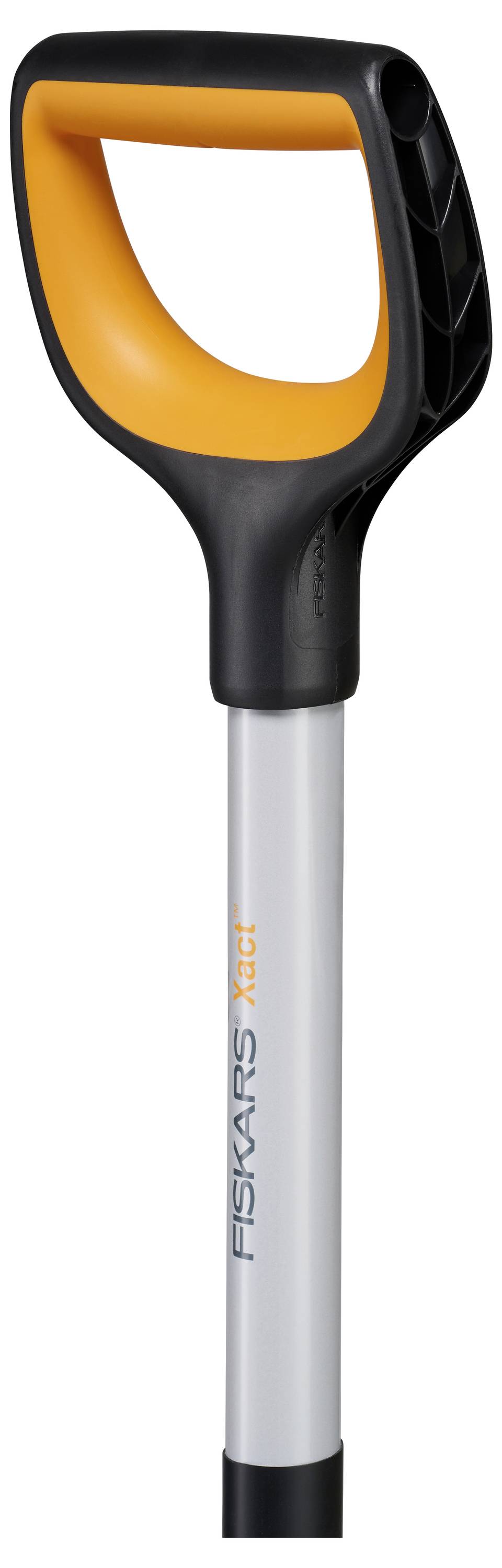 A Fiskars children's spade handle in Black and Orange.