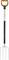 Garden fork with a long handle and four tines, used for digging and aerating soil, suitable for use in the garden.
