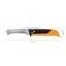 Fiskars garden knife with curved blade and orange-black handle. Total length 17.8 cm, width 2.66 cm.