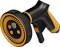 Garden spray nozzle in black and orange, with an ergonomic handle and multiple water settings for various garden applications.