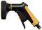 A black and orange garden hose spray nozzle with an ergonomic handle and adjustable spray mode.
