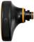 A black and orange device with a ribbed surface, possibly an adapter or coupling with a plug mechanism on the right side.