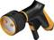 Black and orange spray gun for garden hose with ergonomic handle and adjustable spray nozzle.