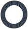 Garden irrigation hose in a circular design, black with a blue stripe. Suitable for flexible watering purposes outdoors.