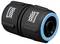 Black and blue hose connector with 'FiberComp' inscription. Connects two hoses for the water transfer system.