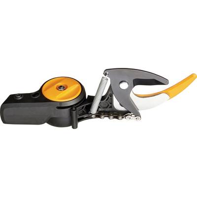 A black and orange garden secateurs with spring mechanism, suitable for cutting branches.