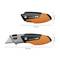 Foldable multi-tool knife with extendable blade, closed length 8.9 cm, open length 13.3 cm. Ergonomic design in black and orange.