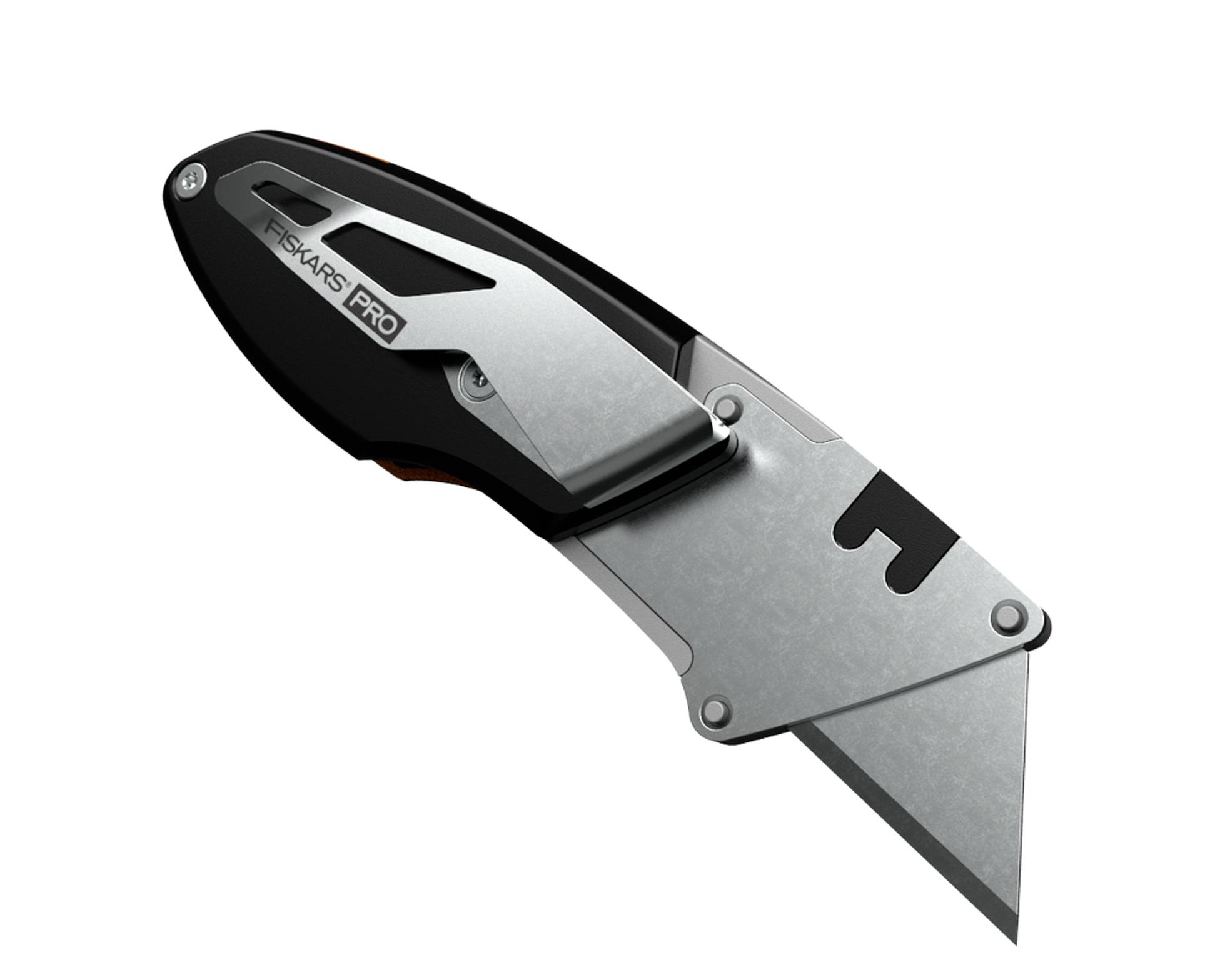 'A black and silver universal knife with a retractable, sharp blade, suitable for precise cutting tasks.'