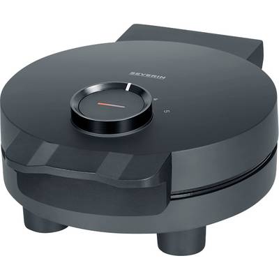 Black waffle maker with temperature control and small window on the lid. Suitable for baking waffles in various browning levels.