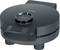 Black waffle maker with temperature control and small window on the lid. Suitable for baking waffles in various browning levels.