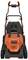 Lawn mower by BLACK+DECKER with 1800 watts and 42 cm cutting width. Front view shows the black and orange machine.
