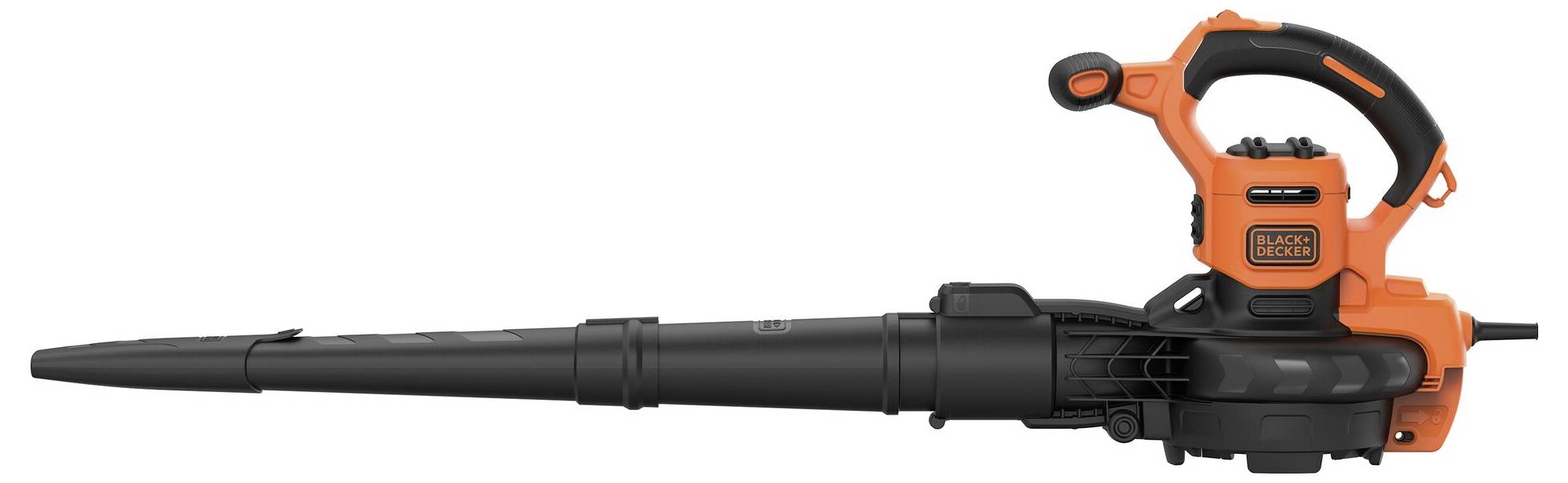 A black and orange electric leaf blower, model with a long, narrow nozzle attachment. The brand name is visible.
