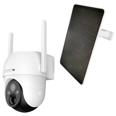Surveillance camera with two aerials and solar panel for power supply.