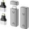 'Silver wireless HDMI dongle with USB connection, detachable cap; two black and silver adapters alongside for various HDMI ports.'