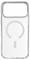 Clear phone case with built-in MagSafe technology, featuring a circular magnetic alignment pattern on the back for accessory attachment.