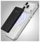 A smartphone with a transparent back cover showing internal components, including a wireless charging indicator.