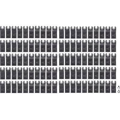 Rows of 100 identical dark razor blade covers are aligned, with one cover placed separately at the bottom right corner.