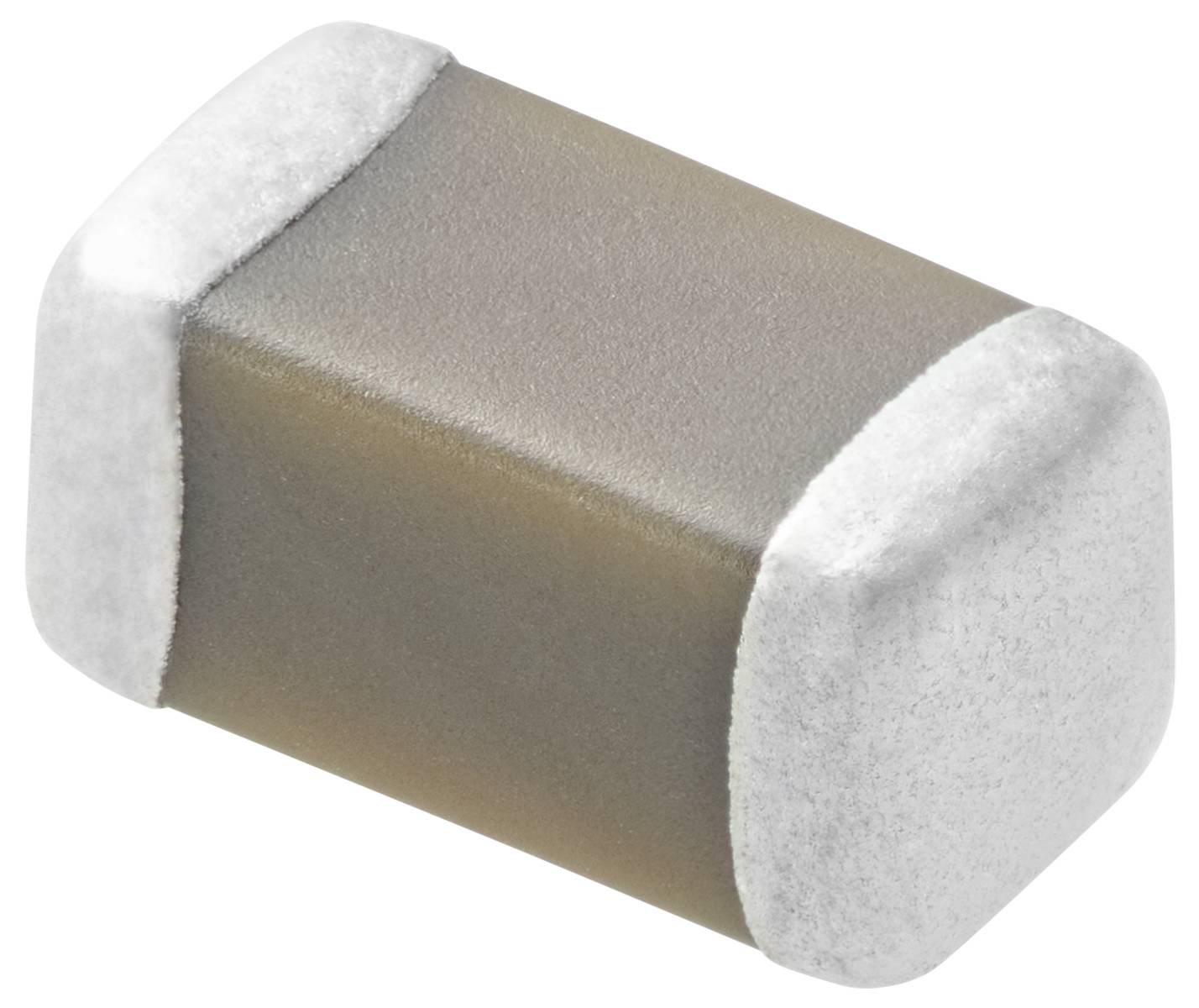Ceramic capacitor with a rectangular shape and silver end caps. Used for energy storage in electronic circuits.