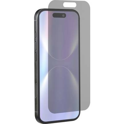 A smartphone with a reflective screen protector partially covering it, showing button detail on the left side, against a white background.
