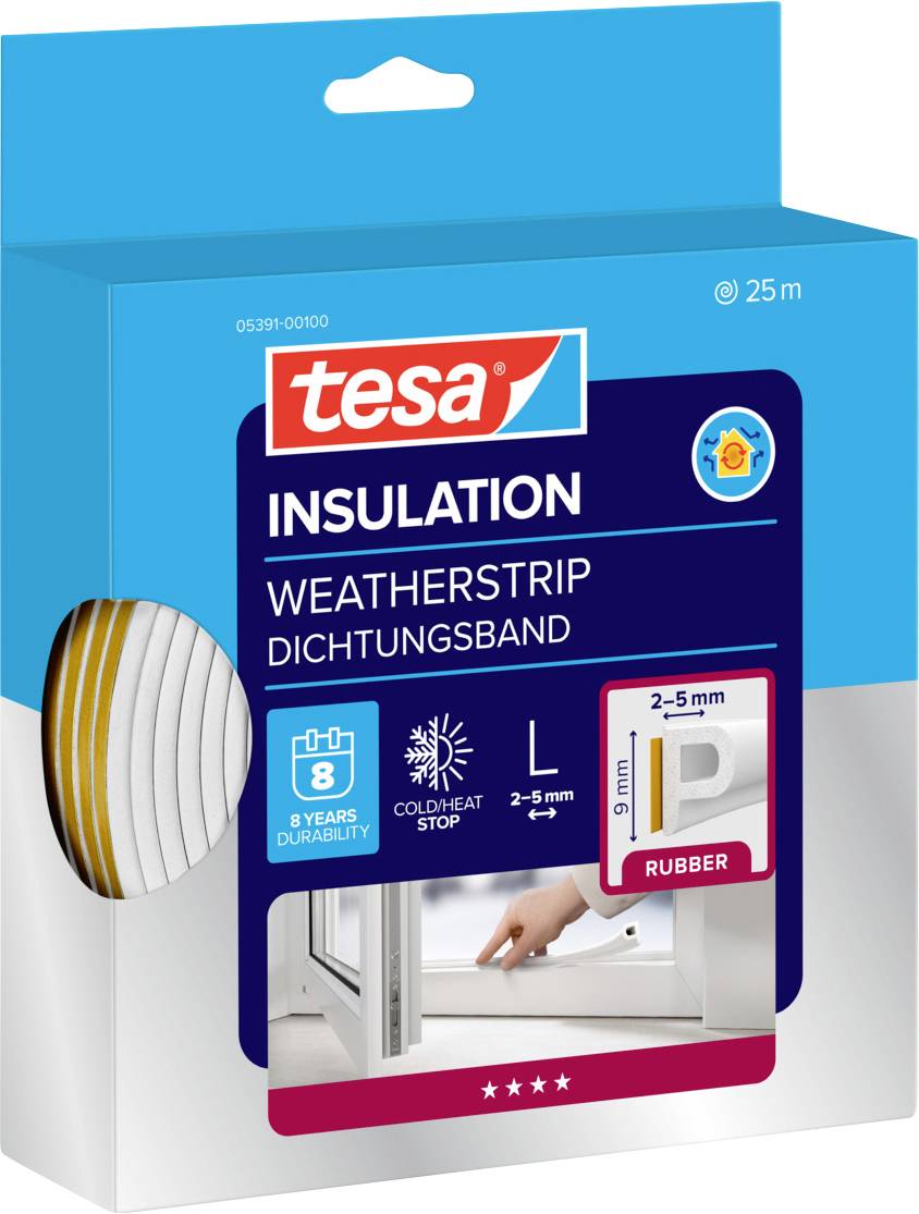 tesa P-Profil 05391-00100-02 Draught excluder tesamoll® White (L x W) 25 m x 9 mm 25 m
