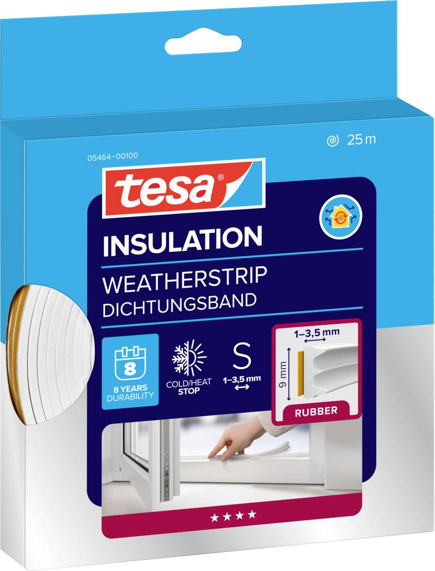 tesa E-Profil 05464-00100-02 Draught excluder tesamoll® White (L x W) 25 m x 9 mm 25 m