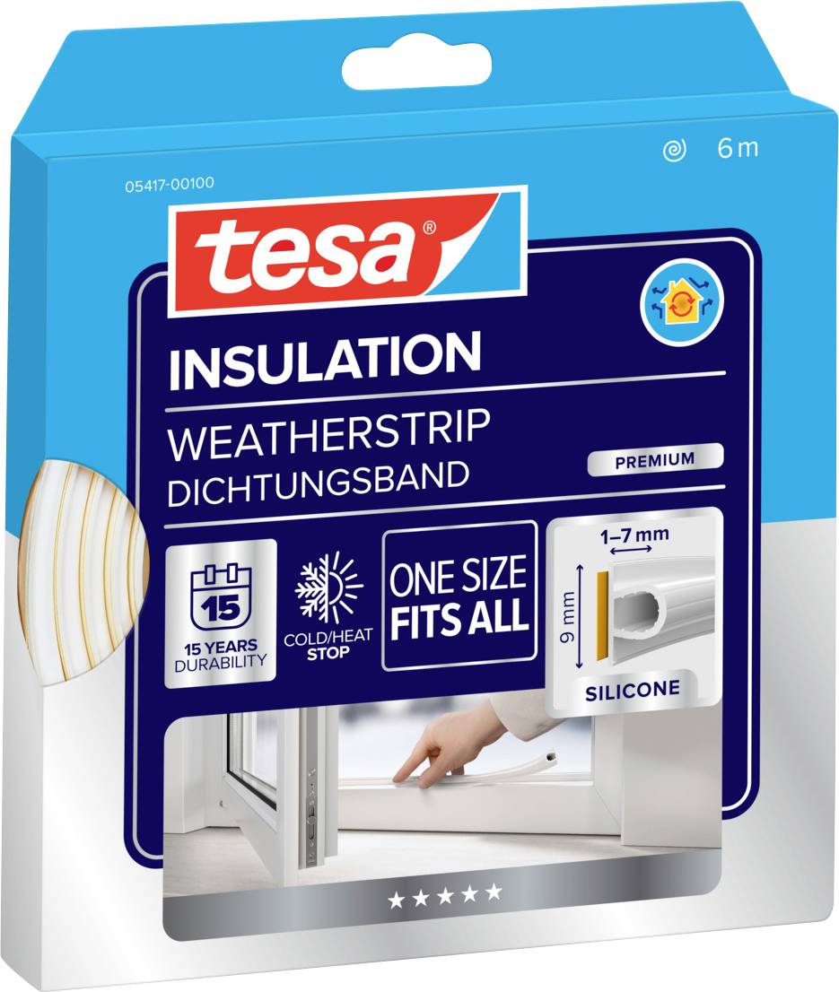 tesa Premium Flexible 05417-00100-01 Draught excluder tesamoll® White (L x W) 6 m x 9 mm 6 m
