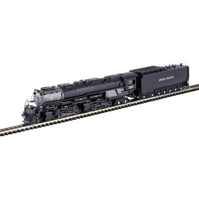 Model railway Union Pacific locomotive on a track, in detailed design.