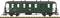 Green passenger train of the Deutsche Reichsbahn on railway tracks, pictured from the side, with multiple windows and label 'DR'.